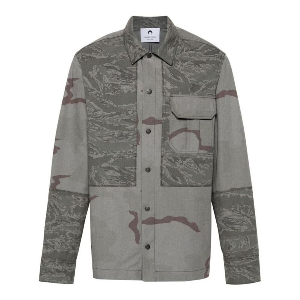 MARINE SERRE Camouflage Patchwork Cotton Overshirt Men GREY Outerwear